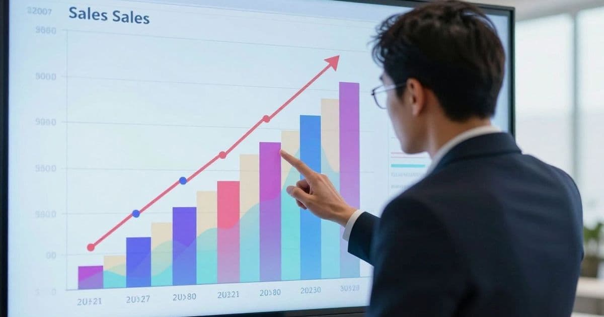 Business professional analyzing sales growth trends.