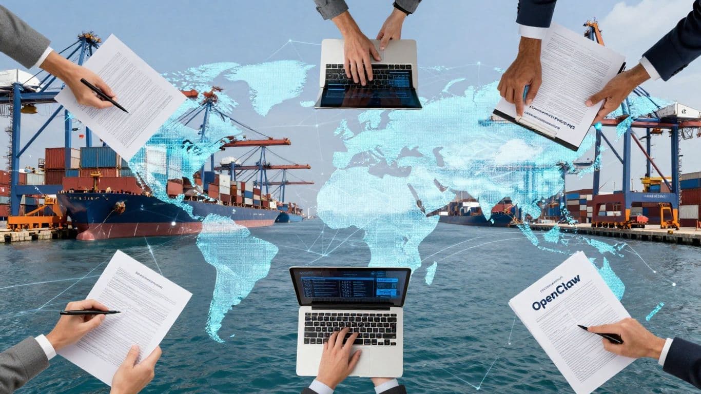 Global trade and digital connectivity illustration.