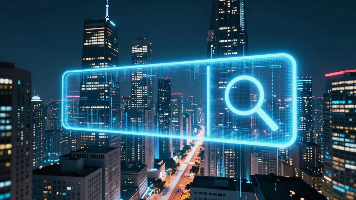 Futuristic cityscape with AI brain and data streams.